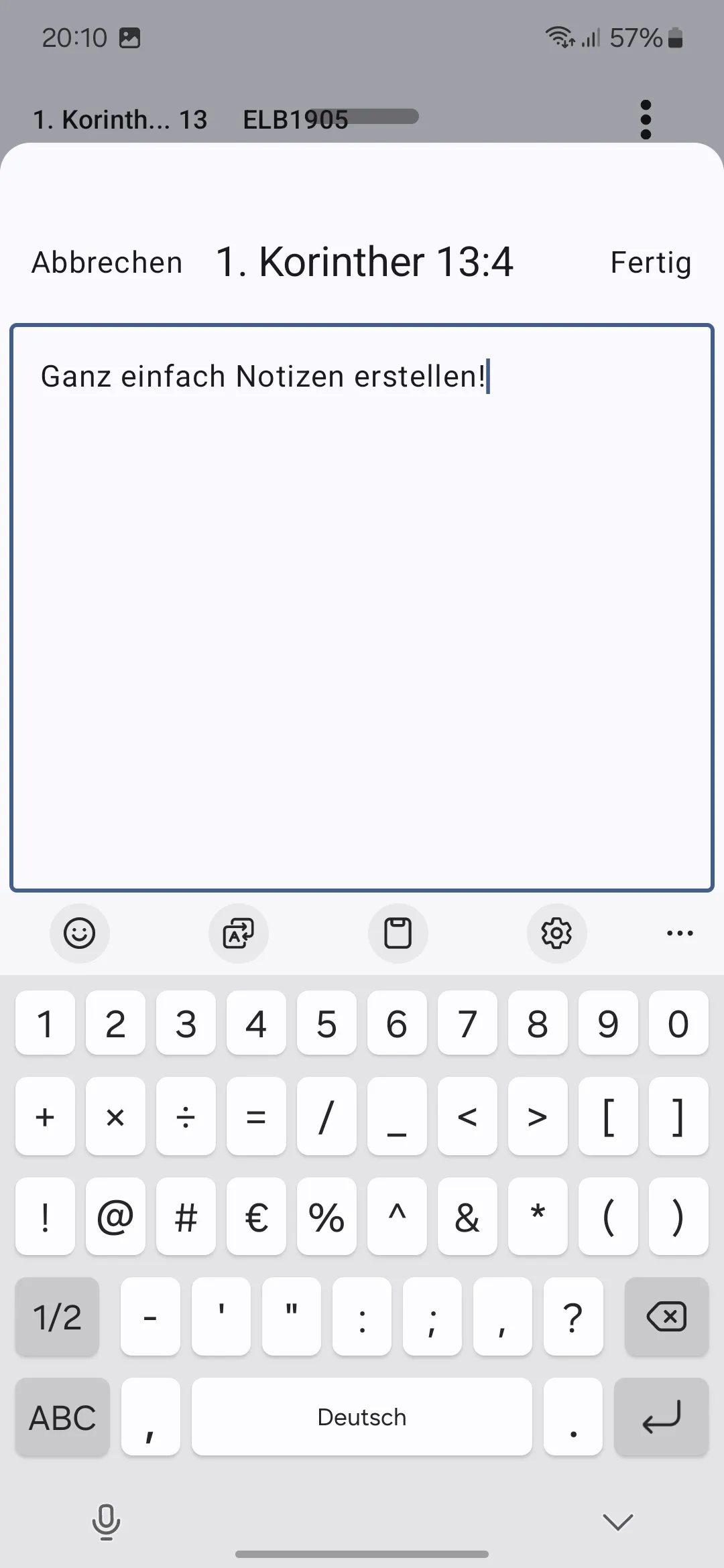 Screenshot der Notizfunktion der Vector Bible App