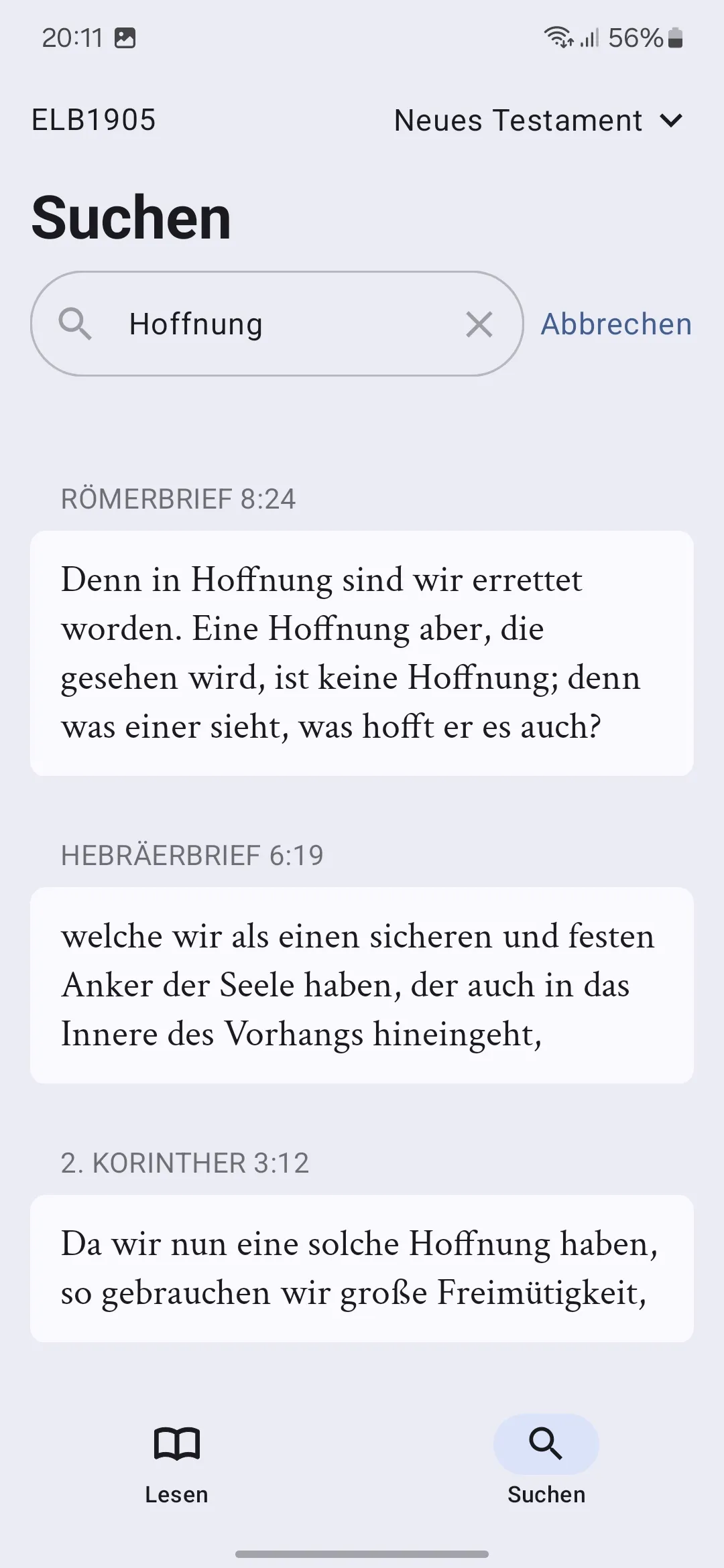 Screenshot der Suchfunktion der Vector Bible App
