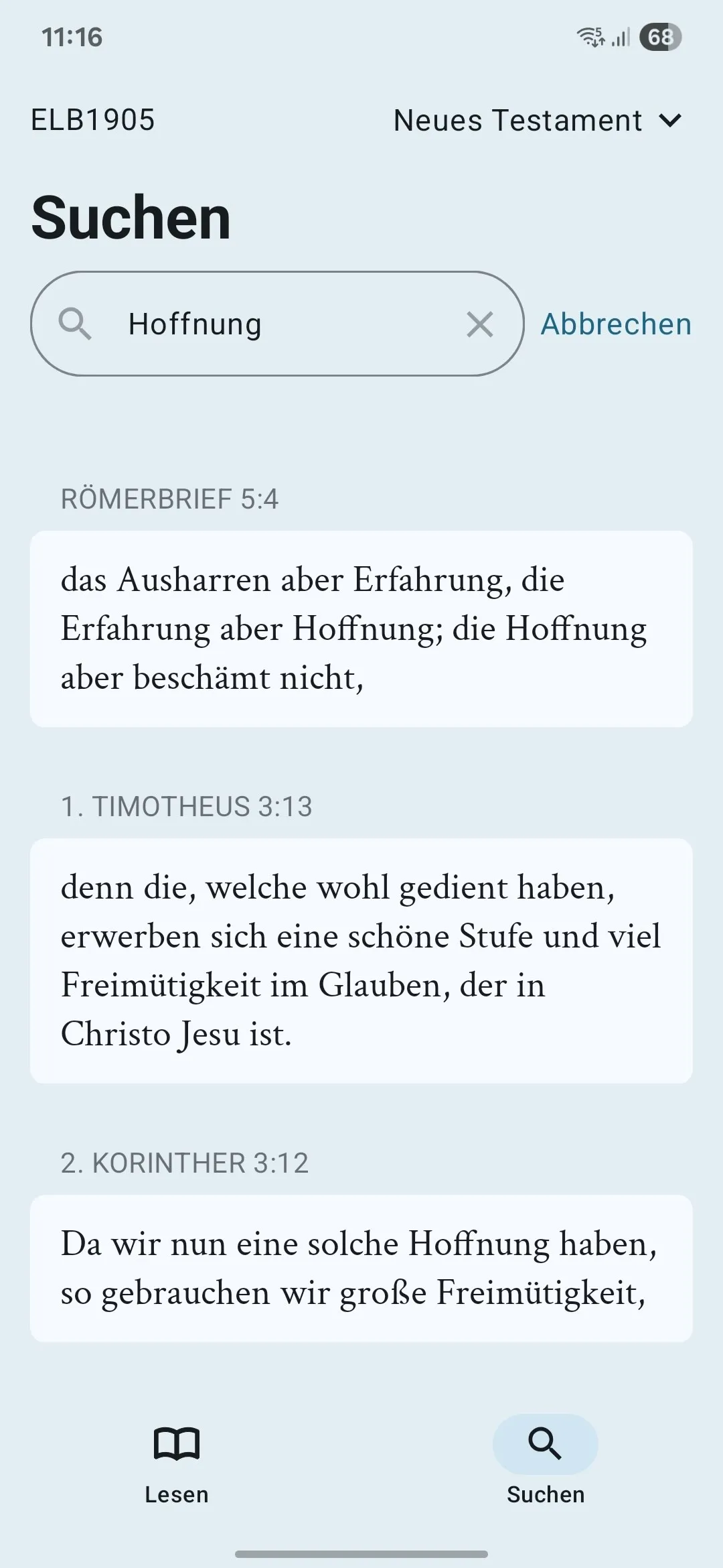 Screenshot der Suchfunktion der Vector Bible App